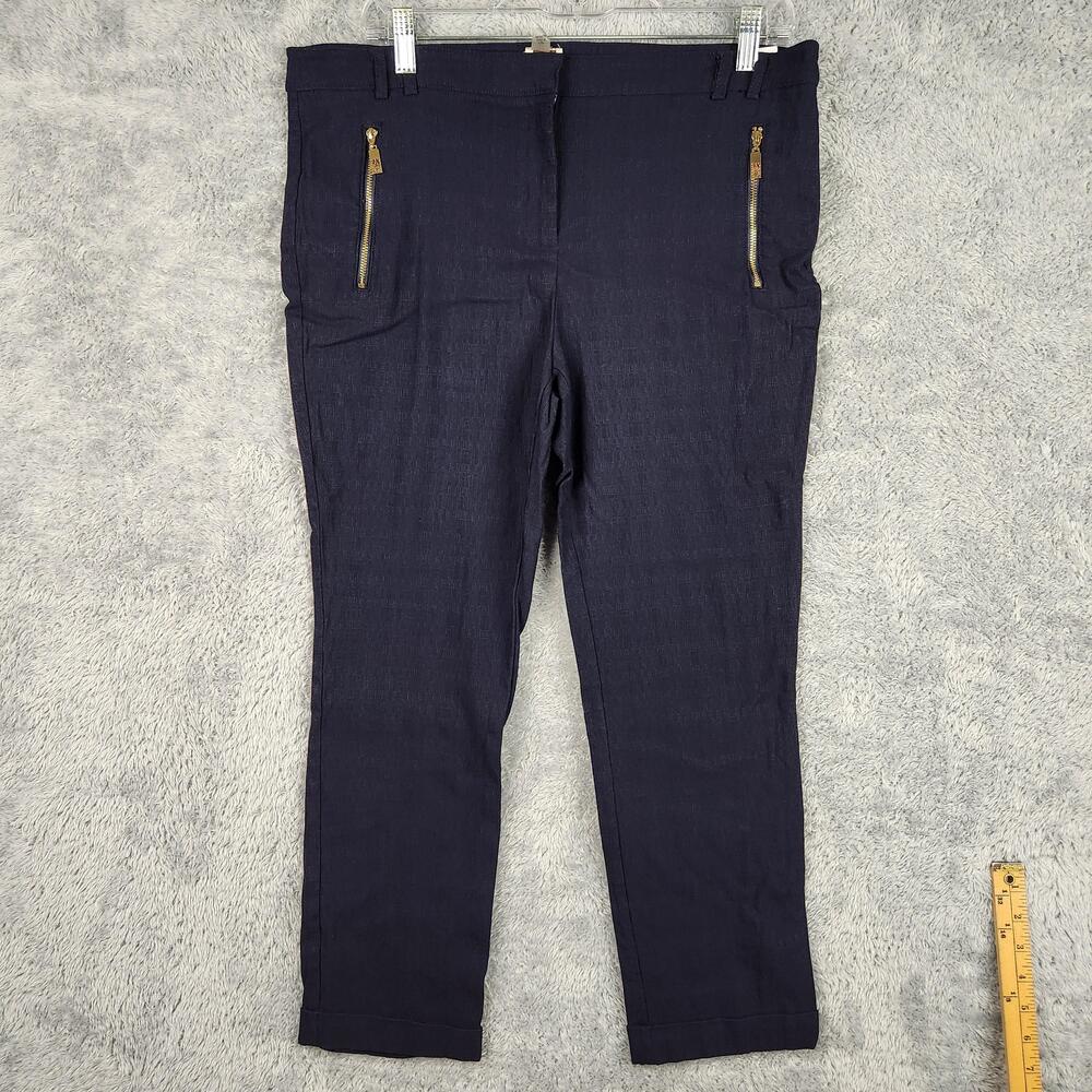 Anne Klein Pants Womens 12P Blue Pull On Tapered Stretch Dress Zip Pocket Work